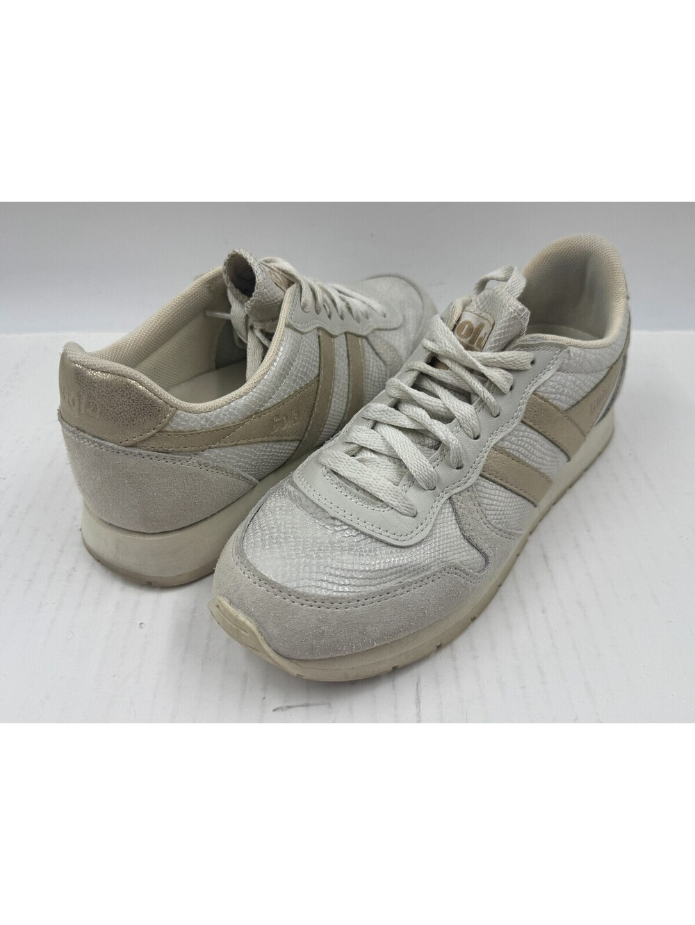 Gola Daytona Lizard Sneakers Women's Size 7 White Gold athletic Shoes CLB204